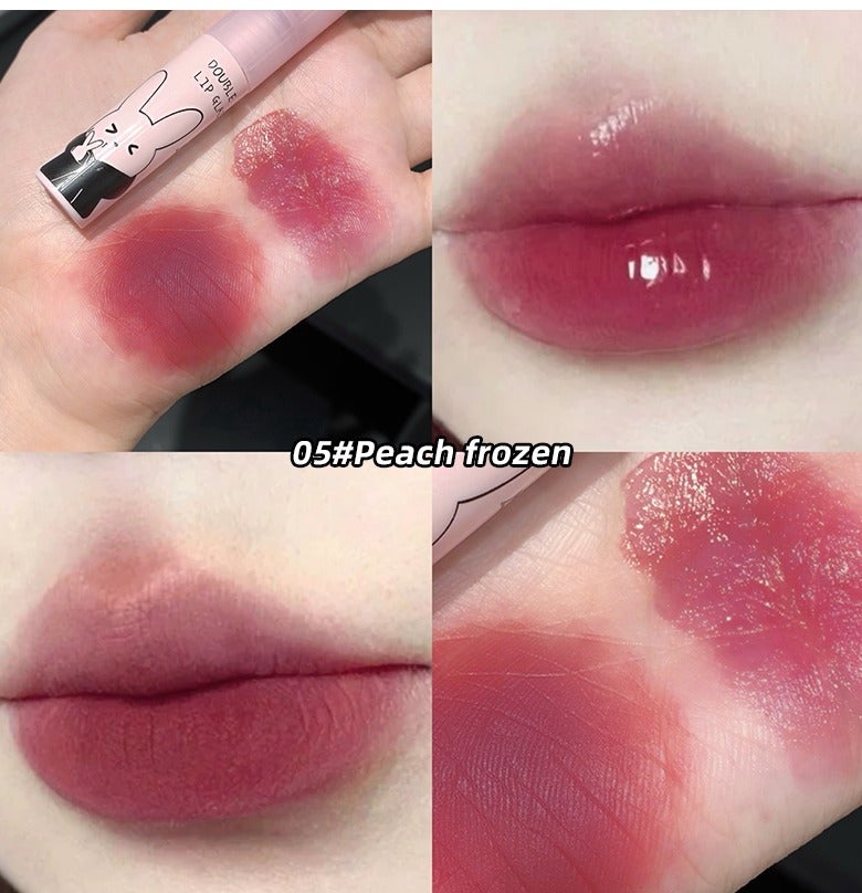 Gege Bear Double Ended Lip Glaze 2 in 1 Matte and Gloss Lip Tint Lightweight Non Sticky Hydrating Lip Makeup for Women 05 Peach Frozen - Image 3