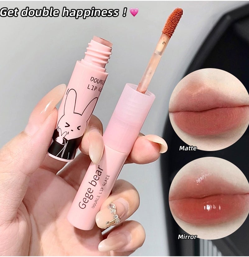 Gege Bear Double Ended Lip Glaze 2 in 1 Matte and Gloss Lip Tint Lightweight Non Sticky Hydrating Lip Makeup for Women 05 Peach Frozen - Image 5