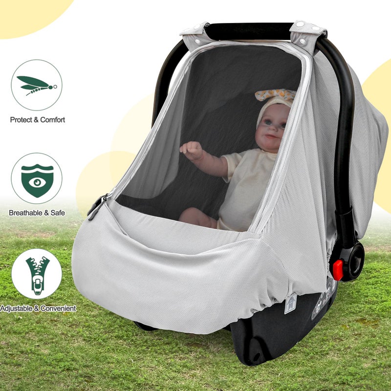 beatoutou Baby Car Seat Cover,Sunproof Car Seat Canopy for Babies, Extra Large Mesh Window Baby Car Seat Sun Shade Cover,Infant Carseat Covers for Summer/Autumn Use(Gray) - Image 5