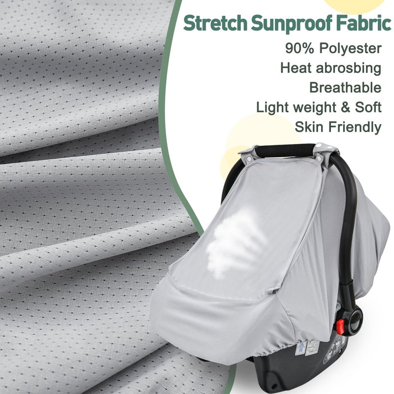 beatoutou Baby Car Seat Cover,Sunproof Car Seat Canopy for Babies, Extra Large Mesh Window Baby Car Seat Sun Shade Cover,Infant Carseat Covers for Summer/Autumn Use(Gray) - Image 3
