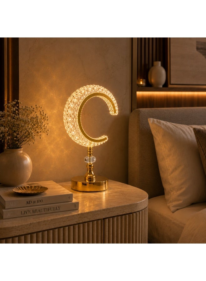 Crescent Crystal LED Table Lamp with Gold-Tone Base, 34cm High - Image 4