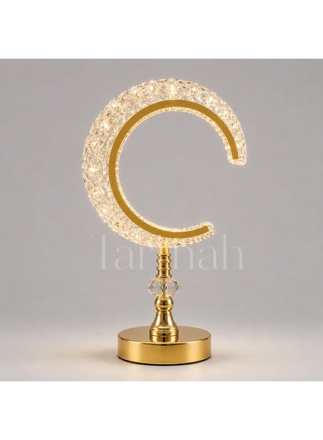 Crescent Crystal LED Table Lamp with Gold-Tone Base, 34cm High - Image 1