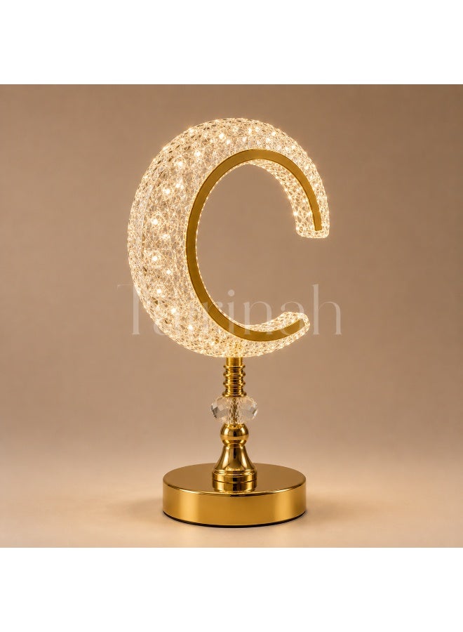 Crescent Crystal LED Table Lamp with Gold-Tone Base, 34cm High - Image 2