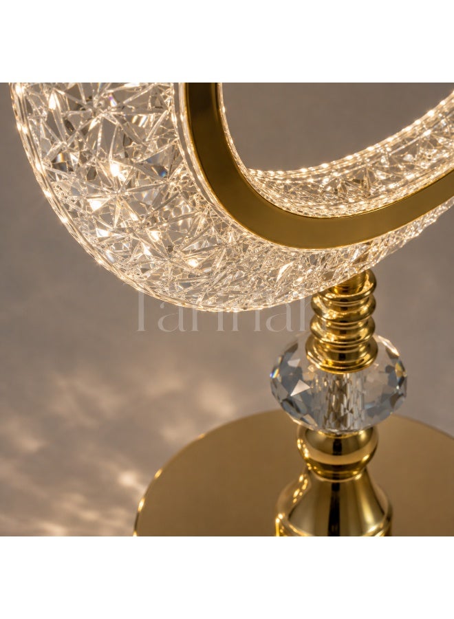 Crescent Crystal LED Table Lamp with Gold-Tone Base, 34cm High - Image 5