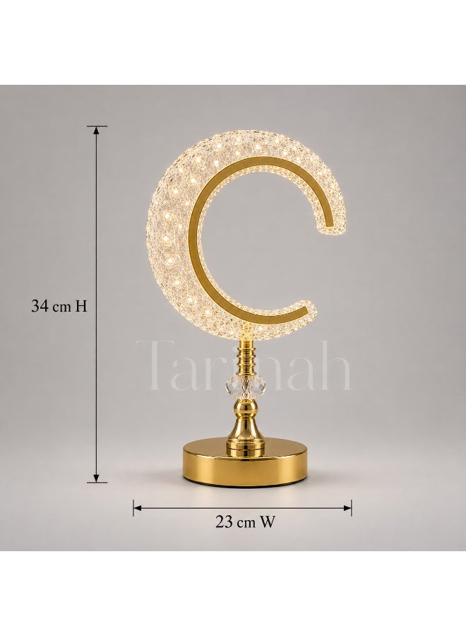 Crescent Crystal LED Table Lamp with Gold-Tone Base, 34cm High - Image 3