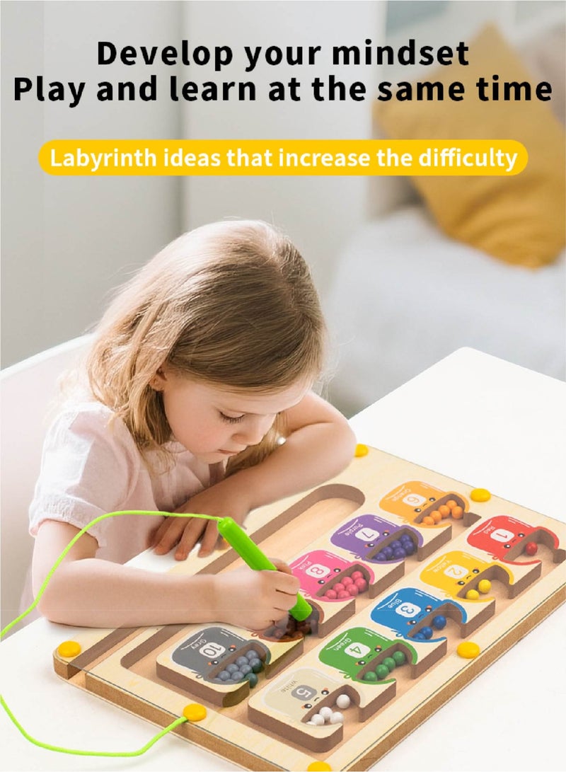 لعبة المتاهة المغناطيسية - لوح العد الخشبي مونتيسوري للأطفال 3 4 5 سنوات | لتنمية المهارات الحسابية، المهارات الحركية الدقيقة والتعرف على الألوان | عصا مغناطيسية آمنة، ألعاب تعليمية للأطفال الصغار - Image 5