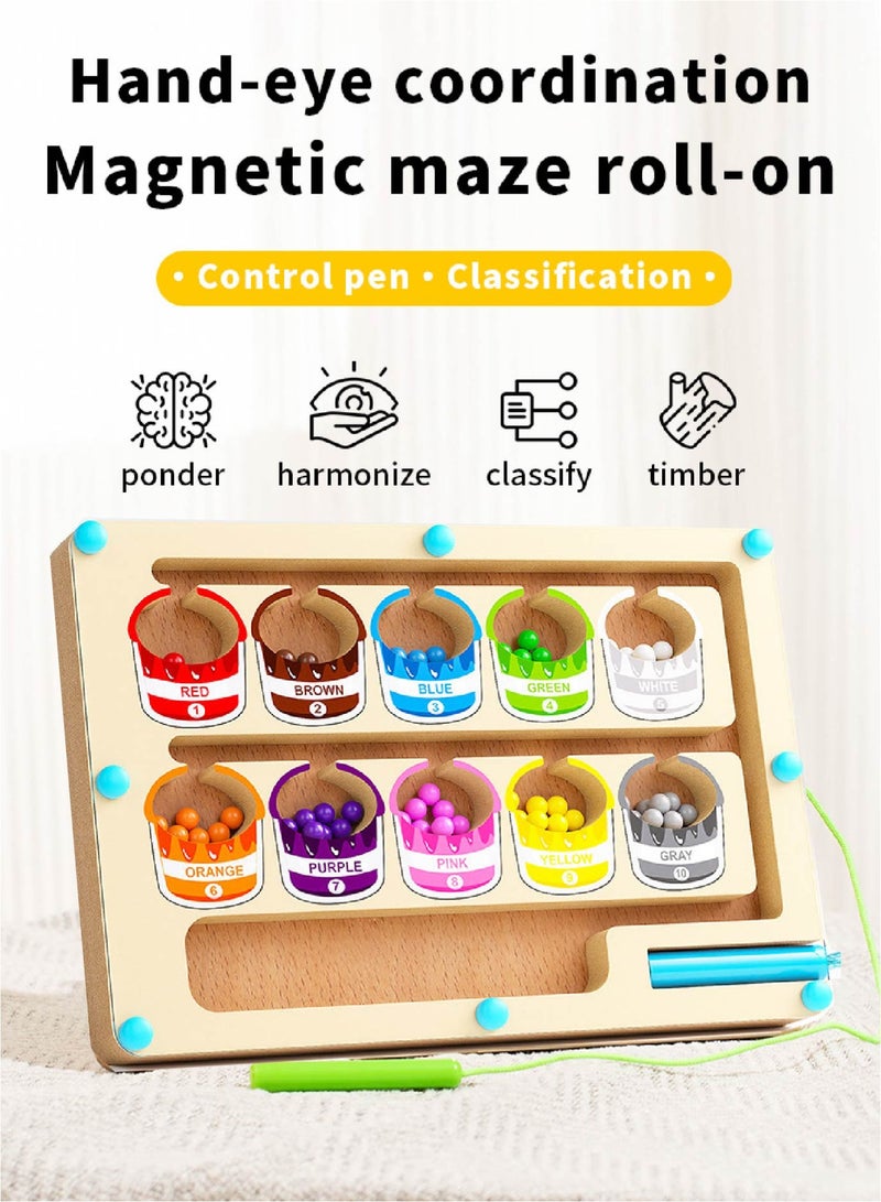 لعبة المتاهة المغناطيسية - لوح العد الخشبي مونتيسوري للأطفال 3 4 5 سنوات | لتنمية المهارات الحسابية، المهارات الحركية الدقيقة والتعرف على الألوان | عصا مغناطيسية آمنة، ألعاب تعليمية للأطفال الصغار - Image 2