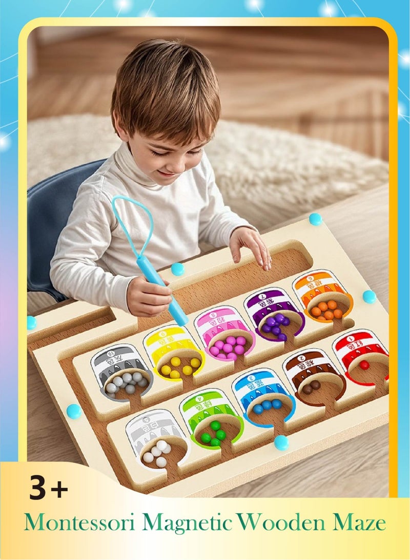 Magnetic Maze Toy, Montessori Wooden Counting Board for Kids 3 4 5 | Develops Math Skills, Fine Motor Skills & Color Recognition | Secure Magnetic Wand, Educational Learning Toys for Toddlers - Image 1
