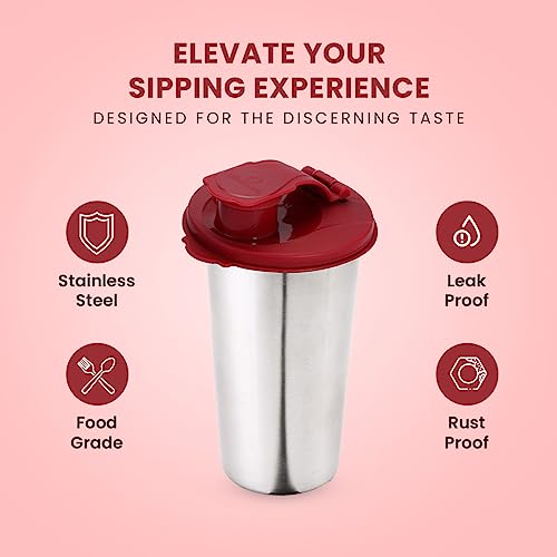 SOPL-OLIVEWARE Oliveware Fancy Stainless Steel Tumbler, Leak Proof & Dishwasher Safe, BPA Free Airtight Lid | 400 ML - (Maroon) - Image 2