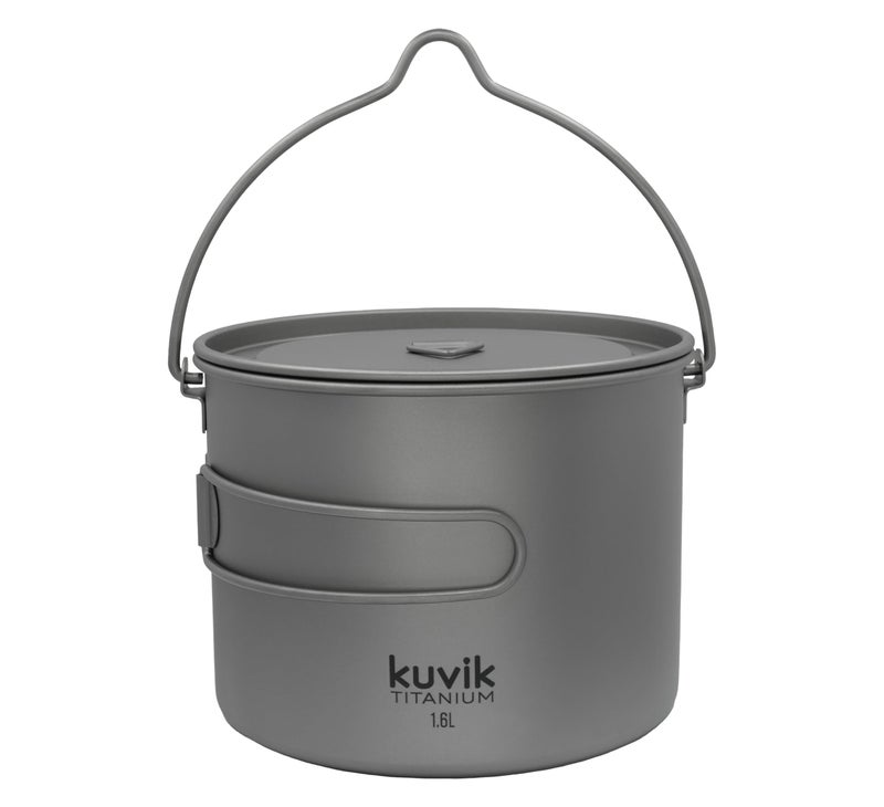 Kuvik 1600ml (54 oz) Titanium Pot with Bail Handle - Ultralight and Compact Pot for Backpacking, Camping, and Survival - Image 1