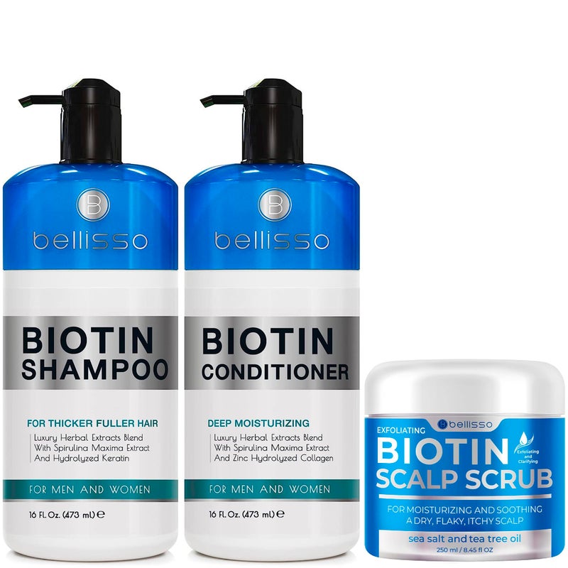 BELLISSO Biotin Shampoo and Conditioner Set and Biotin Scalp Scrub - Image 1
