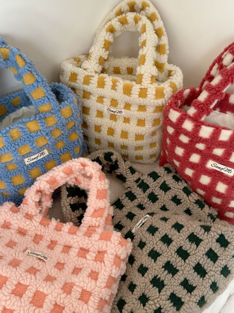 518682 Lamb Waffle Waffle Cute Hand Tote Bag Women'S Bag Portable Large Capacity Hand Bag - Image 3