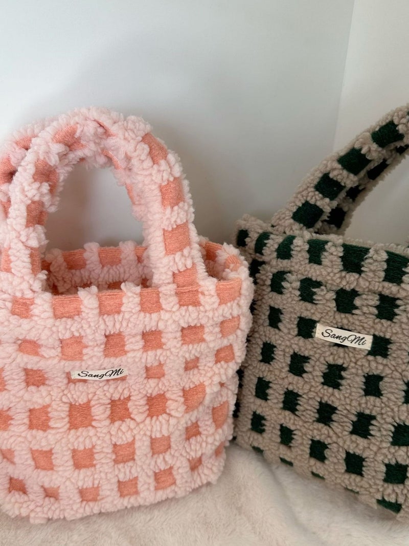 518682 Lamb Waffle Waffle Cute Hand Tote Bag Women'S Bag Portable Large Capacity Hand Bag - Image 4