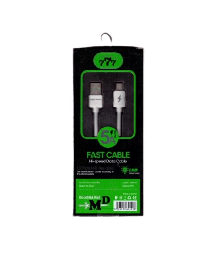 777 USB-C Fast Charging Cable with LED Light - 5A - 1m Length - Image 2