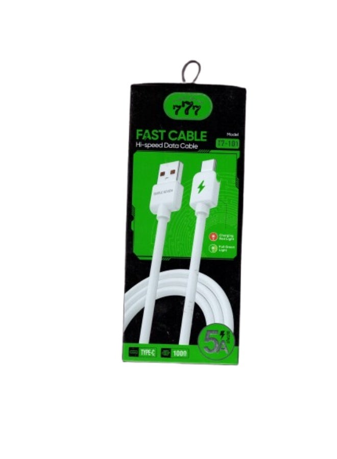 777 USB-C Fast Charging Cable with LED Light - 5A - 1m Length - Image 1