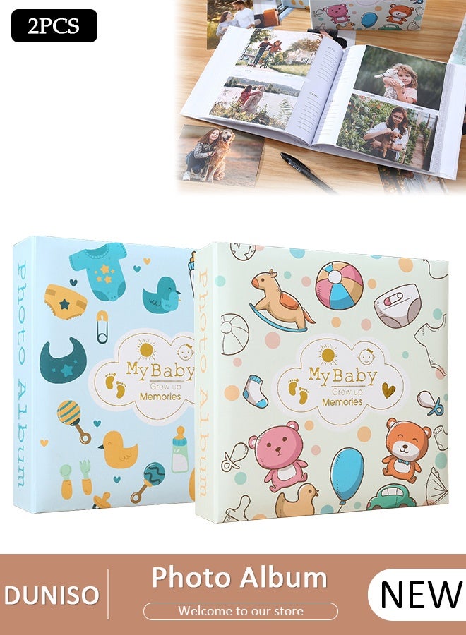 DUNISO 2Packs 200 Pockets Foil Stamping Photo Album for 6 Inches Photos Portable Photo Album for Baby Family Wedding Boys Girls - Image 1
