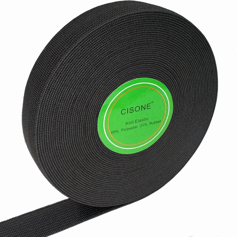CISONE Knit Elastic 34 Inch Wide Black Heavy Stretch High Elasticity Knit Elastic Band 10 Yards