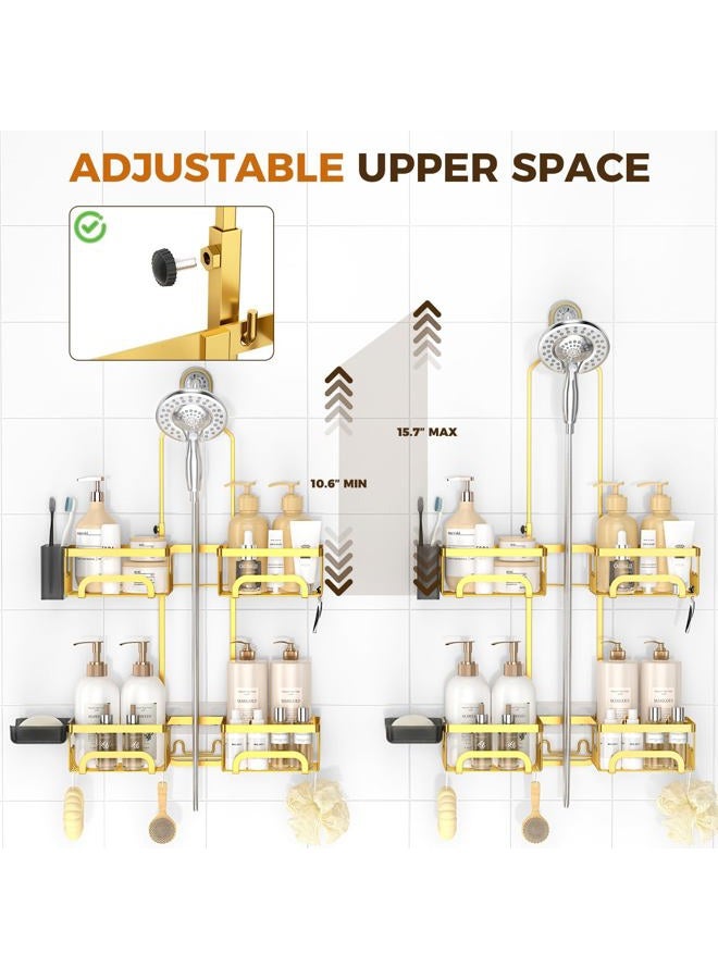 REINHARDT Shower Caddy Hanging for Handheld Showerheads Adjustable Split Shower Caddy, Rustproof Shower Organizer with Hooks for Razors Over the Head Caddy with Soap Holder Bathroom Accessories, Gold - Image 2