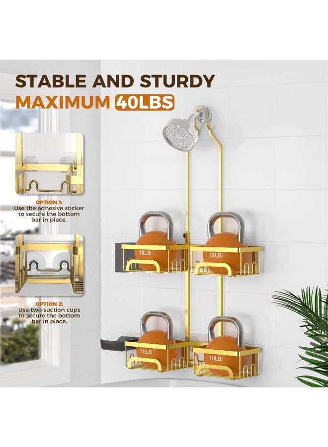 REINHARDT Shower Caddy Hanging for Handheld Showerheads Adjustable Split Shower Caddy, Rustproof Shower Organizer with Hooks for Razors Over the Head Caddy with Soap Holder Bathroom Accessories, Gold - Image 4