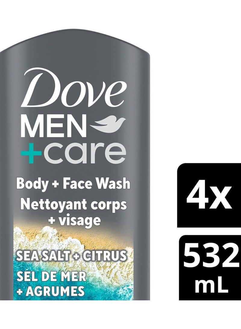 Dove Men+Care Body and Face Wash with 24H Nourishing Micromoisture, Sea Salt + Citrus, Men's Body Wash, 532mL - Image 2