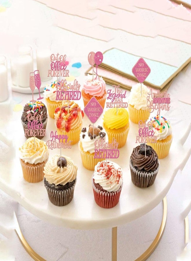 Rsstarxi 24 Pack Happy Retirement Cupcake Toppers Adventure Begins Officially Retired Cupcake Picks No Work Zone Retirement Party Decorations for Farewell Birthday Party Cake Decorations Pink Rose - Image 4