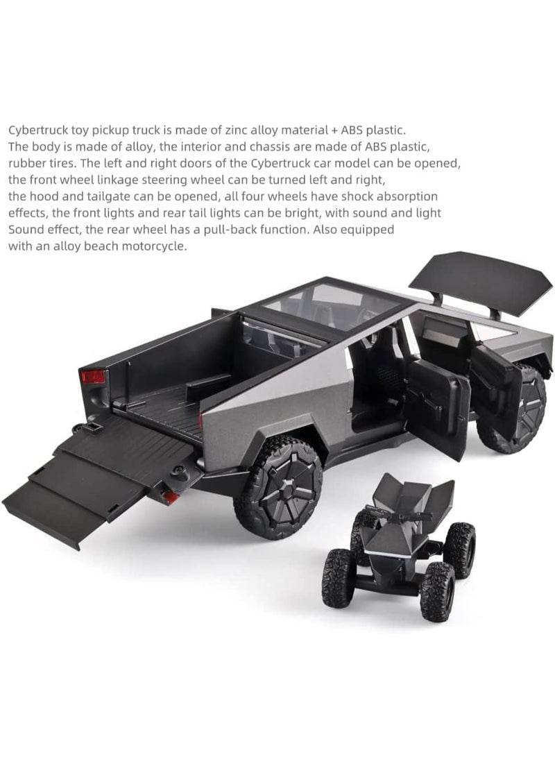 سمارتكس شاحنة بيك أب سايبرترك مع سيارة ترفيهية ودراجة نارية - سيارة معدنية مصبوبة بمقياس 1:24 مع أضواء وصوت وحركة سحب للخلف - هدية عيد ميلاد للأطفال والكبار، رائعة لهواة الجمع - Image 4
