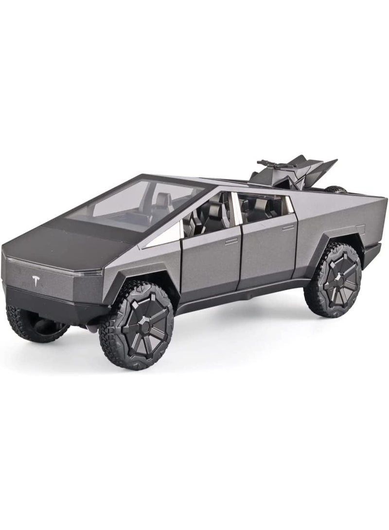 سمارتكس شاحنة بيك أب سايبرترك مع سيارة ترفيهية ودراجة نارية - سيارة معدنية مصبوبة بمقياس 1:24 مع أضواء وصوت وحركة سحب للخلف - هدية عيد ميلاد للأطفال والكبار، رائعة لهواة الجمع - Image 2