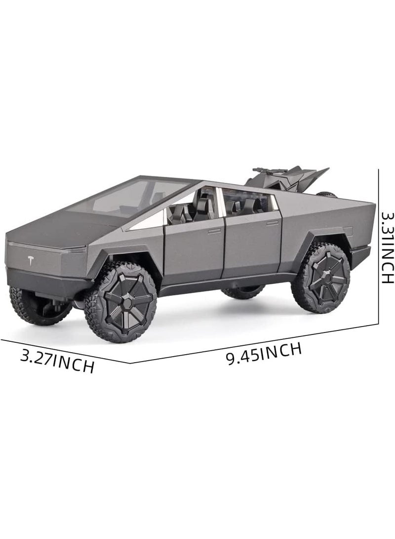 سمارتكس شاحنة بيك أب سايبرترك مع سيارة ترفيهية ودراجة نارية - سيارة معدنية مصبوبة بمقياس 1:24 مع أضواء وصوت وحركة سحب للخلف - هدية عيد ميلاد للأطفال والكبار، رائعة لهواة الجمع - Image 3