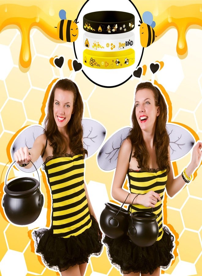 Poen 120 Pcs Bee Silicone Bracelets Bulk Assorted Color Honeybee Rubber Wristband for Summer Bee Theme Party Favors(Fresh Style) - Image 3