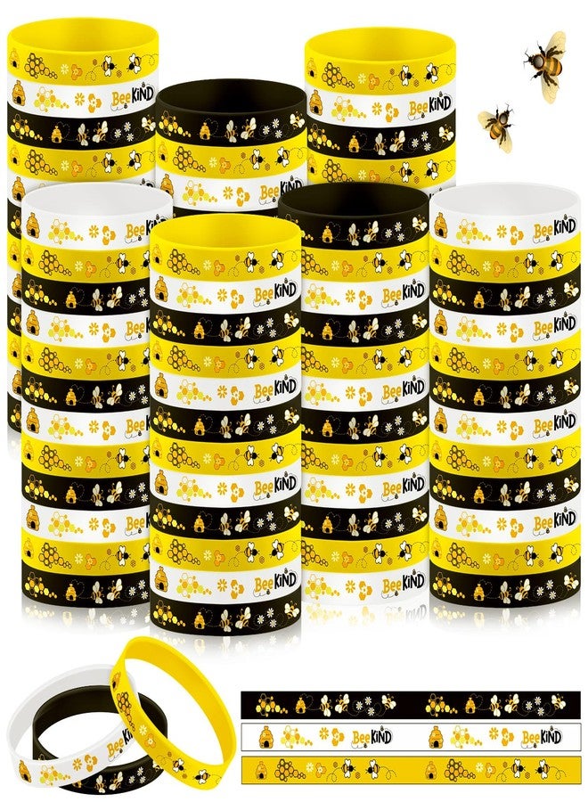 Poen 120 Pcs Bee Silicone Bracelets Bulk Assorted Color Honeybee Rubber Wristband for Summer Bee Theme Party Favors(Fresh Style) - Image 1