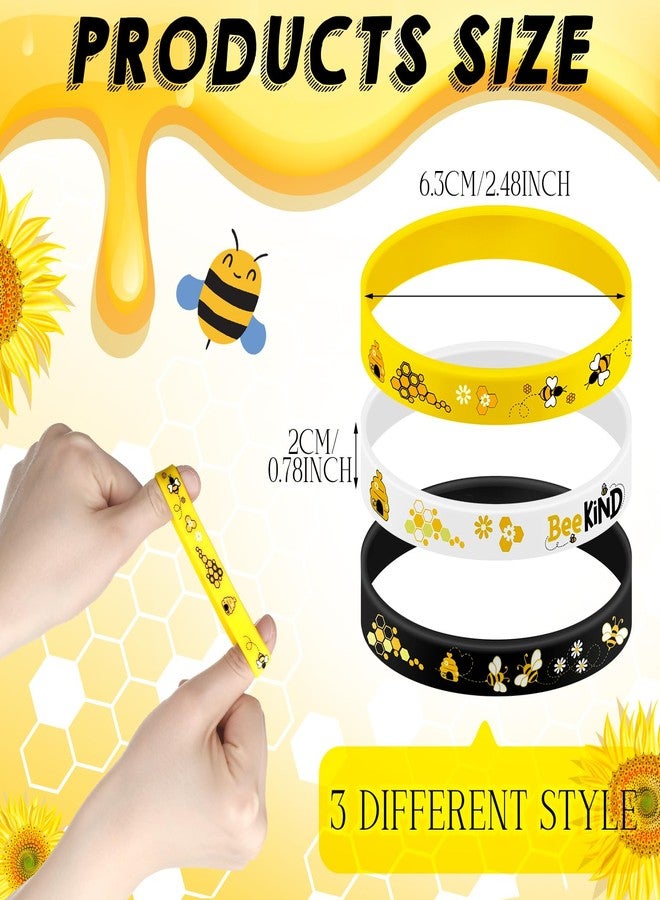 Poen 120 Pcs Bee Silicone Bracelets Bulk Assorted Color Honeybee Rubber Wristband for Summer Bee Theme Party Favors(Fresh Style) - Image 2