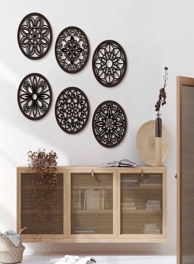 فيرايكل مجموعة فيرايكل المكونة من 6 قطع من ديكورات الحائط الريفية السميكة، مصنوعة من الخشب المستدير، لتزيين جدران المنازل الريفية، مجوفة ومنحوتة، مناسبة لغرفة المعيشة، غرفة النوم، المطبخ، المكتب، الشقة، الردهة (أسود بني). - Image 5