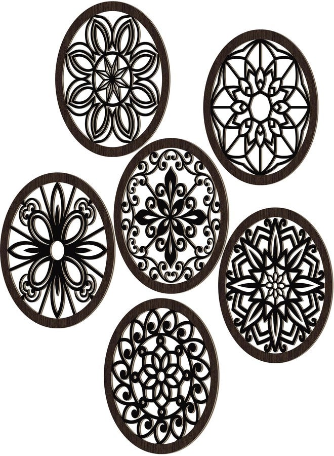 فيرايكل مجموعة فيرايكل المكونة من 6 قطع من ديكورات الحائط الريفية السميكة، مصنوعة من الخشب المستدير، لتزيين جدران المنازل الريفية، مجوفة ومنحوتة، مناسبة لغرفة المعيشة، غرفة النوم، المطبخ، المكتب، الشقة، الردهة (أسود بني). - Image 1