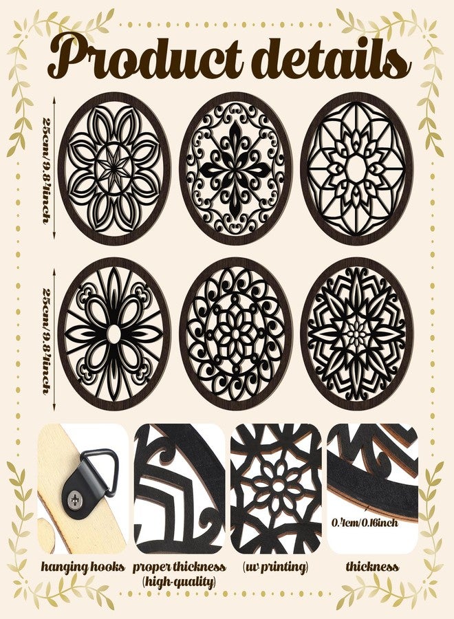 فيرايكل مجموعة فيرايكل المكونة من 6 قطع من ديكورات الحائط الريفية السميكة، مصنوعة من الخشب المستدير، لتزيين جدران المنازل الريفية، مجوفة ومنحوتة، مناسبة لغرفة المعيشة، غرفة النوم، المطبخ، المكتب، الشقة، الردهة (أسود بني). - Image 2