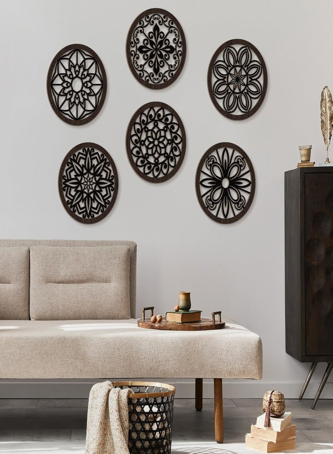 فيرايكل مجموعة فيرايكل المكونة من 6 قطع من ديكورات الحائط الريفية السميكة، مصنوعة من الخشب المستدير، لتزيين جدران المنازل الريفية، مجوفة ومنحوتة، مناسبة لغرفة المعيشة، غرفة النوم، المطبخ، المكتب، الشقة، الردهة (أسود بني). - Image 3