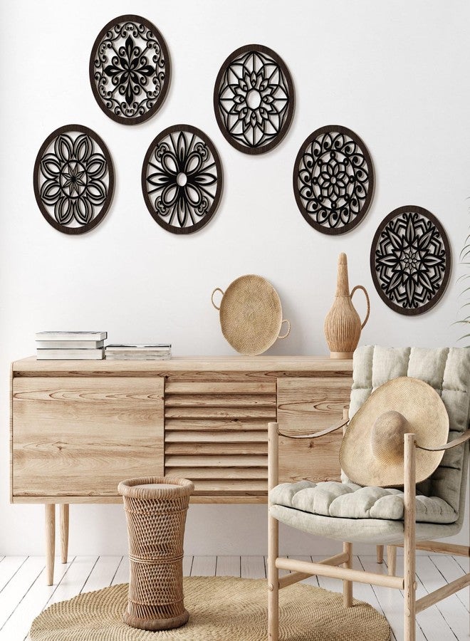 فيرايكل مجموعة فيرايكل المكونة من 6 قطع من ديكورات الحائط الريفية السميكة، مصنوعة من الخشب المستدير، لتزيين جدران المنازل الريفية، مجوفة ومنحوتة، مناسبة لغرفة المعيشة، غرفة النوم، المطبخ، المكتب، الشقة، الردهة (أسود بني). - Image 4