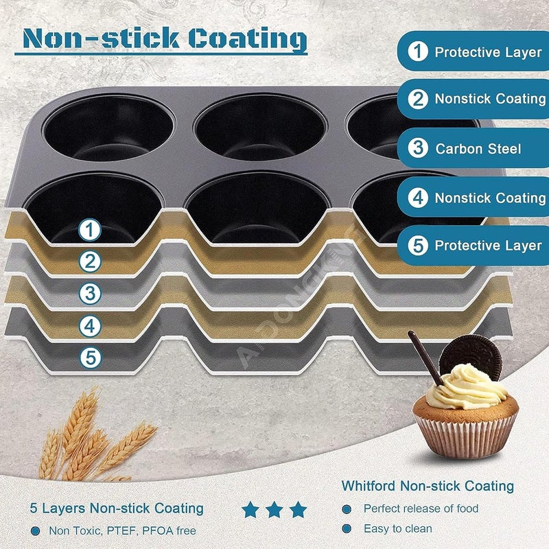 Bake House Nonstick Aluminum 6 Cavity Muffin Tray with 12 Pieces Silicon Cupcake Muffin - Image 5