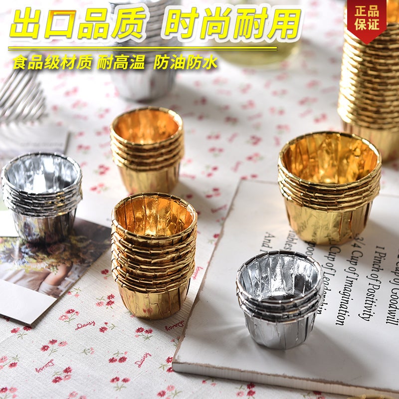 Cake Cupcakes Paper Holder Gold Silver Baking Mafen Cup Oil-Proof Lining Film Crimped Paper Cup Thickened Roll Cup - Image 2