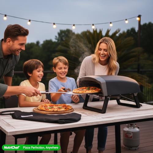 Nutrichef Outdoor Pizza Oven - Manual 360° Rotating Pizza Stone - Adjustable Heat - Includes Pizza Peel, Pizza Cutter, Stone, Cover, & Hose - Cook 12" Pizza in 60 Seconds - Long Handle - Image 5
