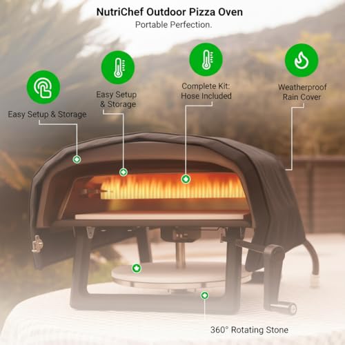 Nutrichef Outdoor Pizza Oven - Manual 360° Rotating Pizza Stone - Adjustable Heat - Includes Pizza Peel, Pizza Cutter, Stone, Cover, & Hose - Cook 12" Pizza in 60 Seconds - Long Handle - Image 3