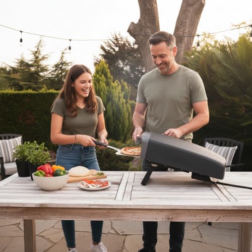 Nutrichef Outdoor Pizza Oven - Manual 360° Rotating Pizza Stone - Adjustable Heat - Includes Pizza Peel, Pizza Cutter, Stone, Cover, & Hose - Cook 12" Pizza in 60 Seconds - Long Handle - Image 4