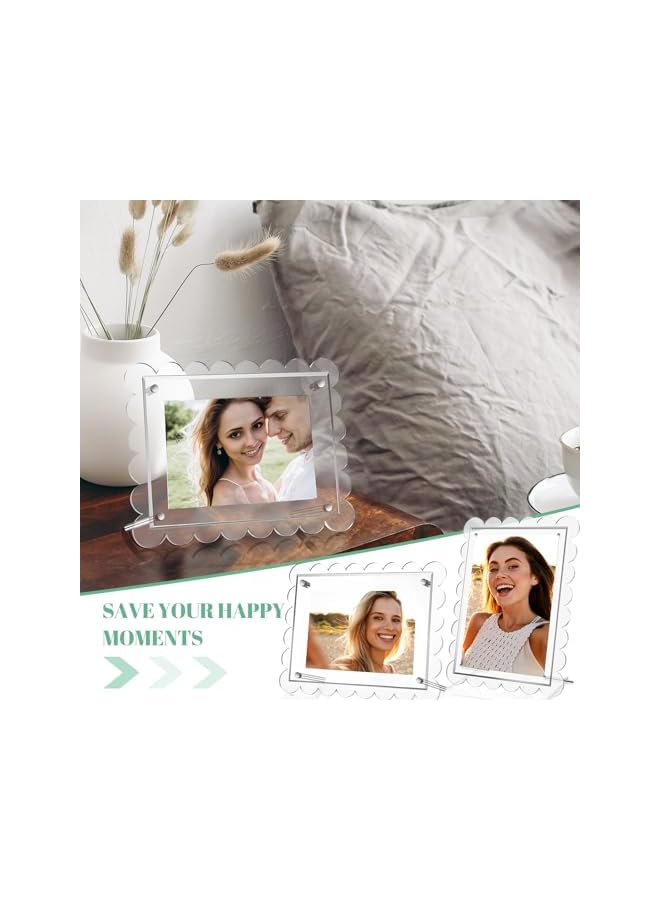 The Bros Acrylic Picture Frame 4 x 6 Inch, 2 Pack Clear Acrylic Magnetic Scalloped Photo Frame, Double Sided Display Desktop Photograph Frame for Display Certificate, Photography, Certificate, Poster - Image 2