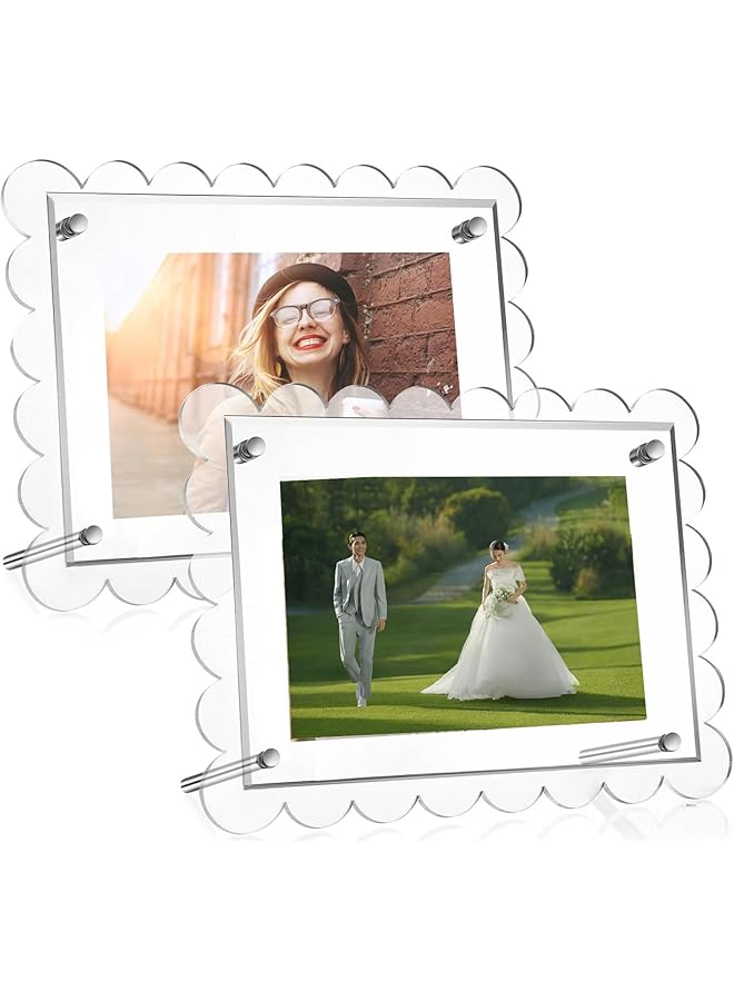 The Bros Acrylic Picture Frame 4 x 6 Inch, 2 Pack Clear Acrylic Magnetic Scalloped Photo Frame, Double Sided Display Desktop Photograph Frame for Display Certificate, Photography, Certificate, Poster - Image 1