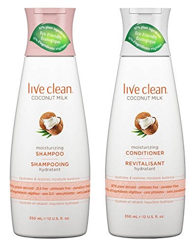 Live Clean Coconut Milk Moisturizing Shampoo and Conditioner 12 oz each with Certified Organic Coconut Extract and Oil Petrolatumfree Phthalatefree and Parabenfree