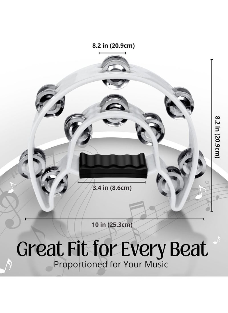 Megarya Megarya Tambourine Metal Half Moon Musical Instruments Double Row Metal Jingles Hand Held Instruments Percussion with Ergonomic Handle Grip, Tambourines for Adults Church, White  - Image 2