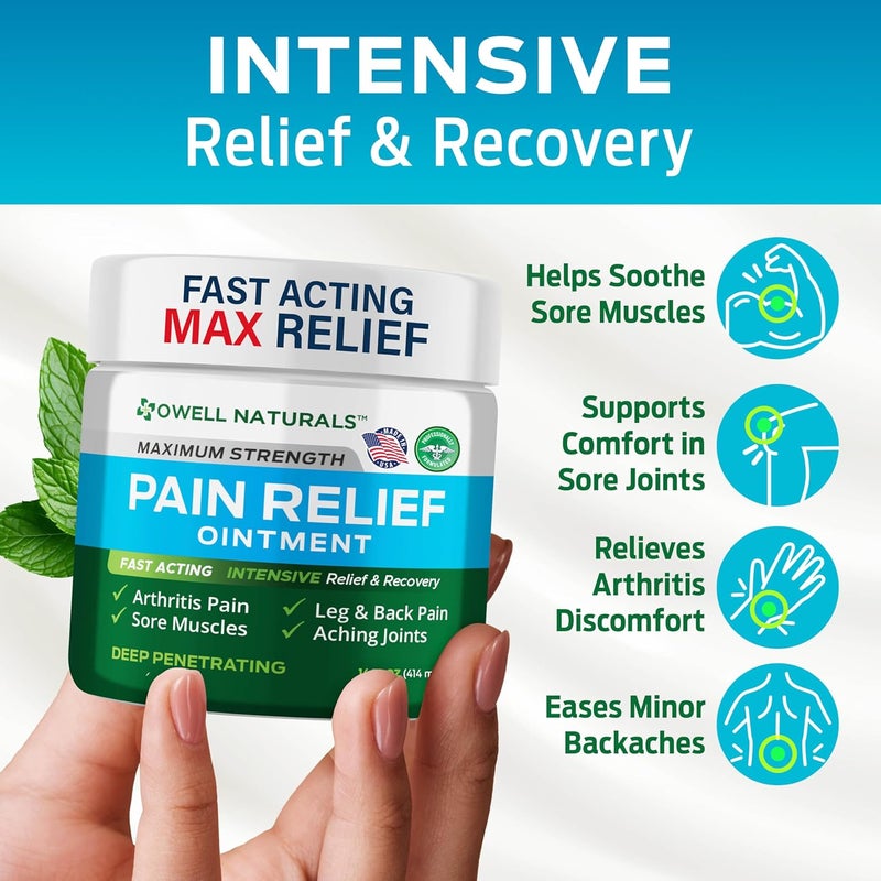 OWELL NATURALS Pain Relief Ointment14 oz All Natural Oil Based Fast Acting Formula for Joint Muscle Discomfort LongLasting Soothing Balm for Sore Muscles Stiffness - Image 4