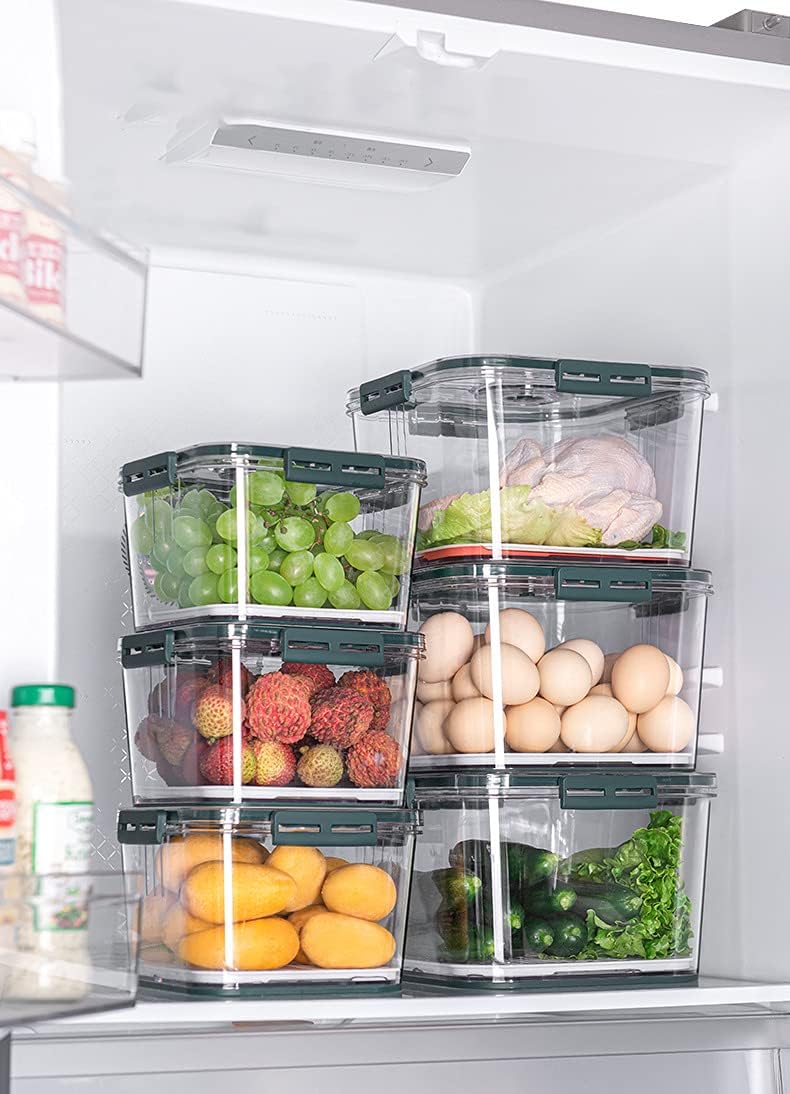 HOMEREFROM Fridge Produce saver storage containers - Plastic Stackable Food Storage Containers With Vented Lids And Drain Tray For Refrigerator Produce Saver Organizer Keeper Bins (3) - Image 3