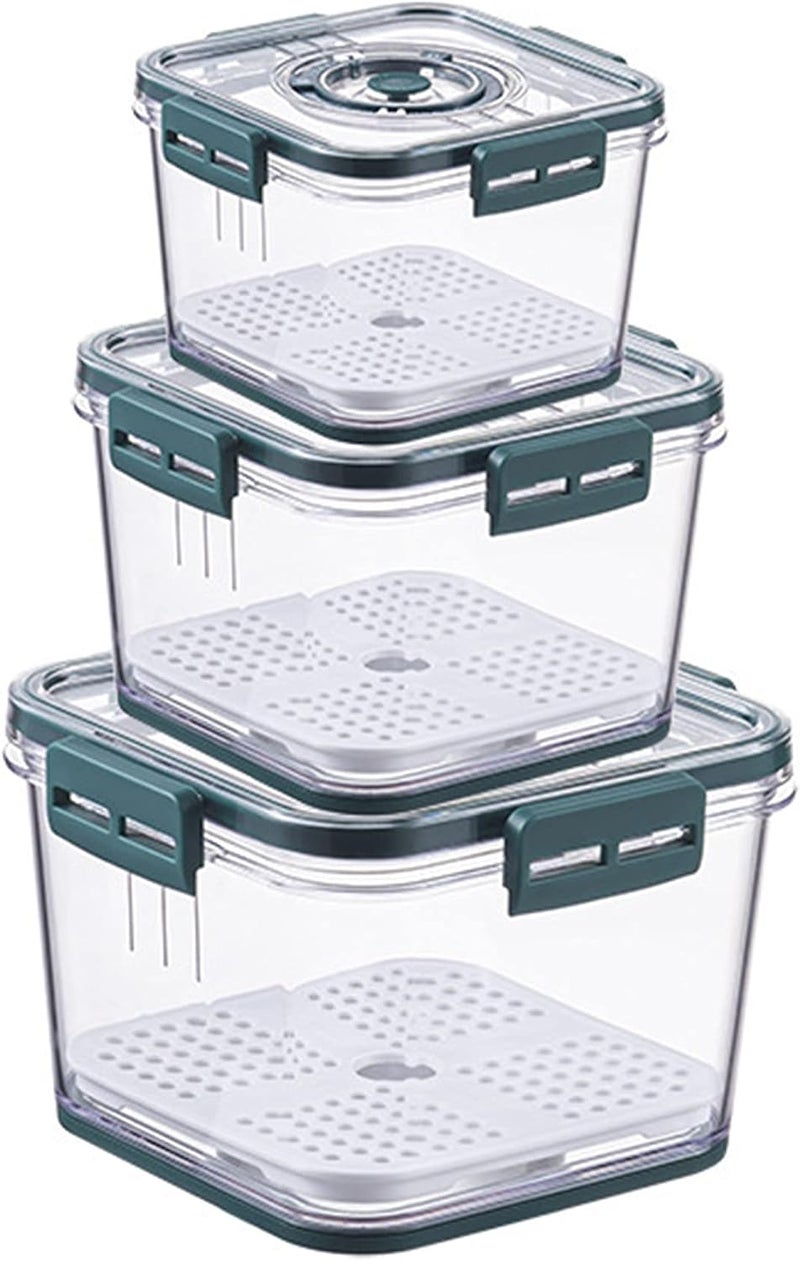 HOMEREFROM Fridge Produce saver storage containers - Plastic Stackable Food Storage Containers With Vented Lids And Drain Tray For Refrigerator Produce Saver Organizer Keeper Bins (3) - Image 1