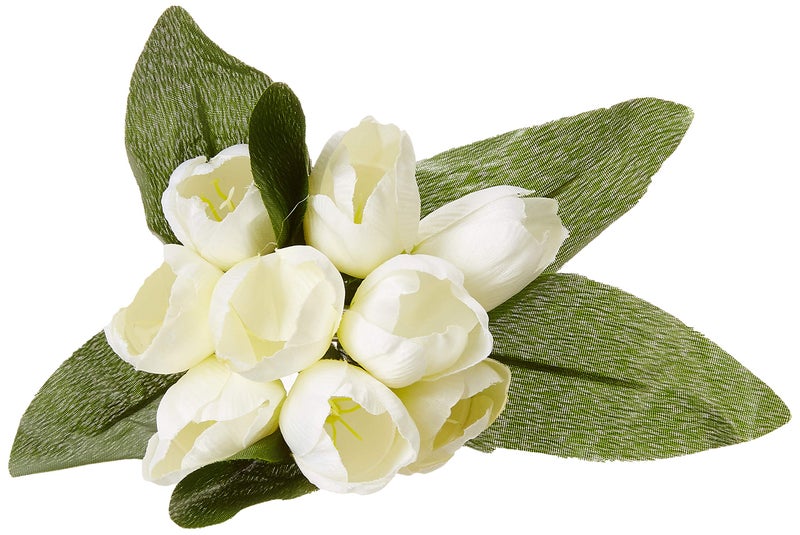 Fourwalls Beautiful Decorative Artificial Tulip Flower Bunch for Home décor (40 cm Tall, 9 Heads, Set of 3, White/Green) - Image 3