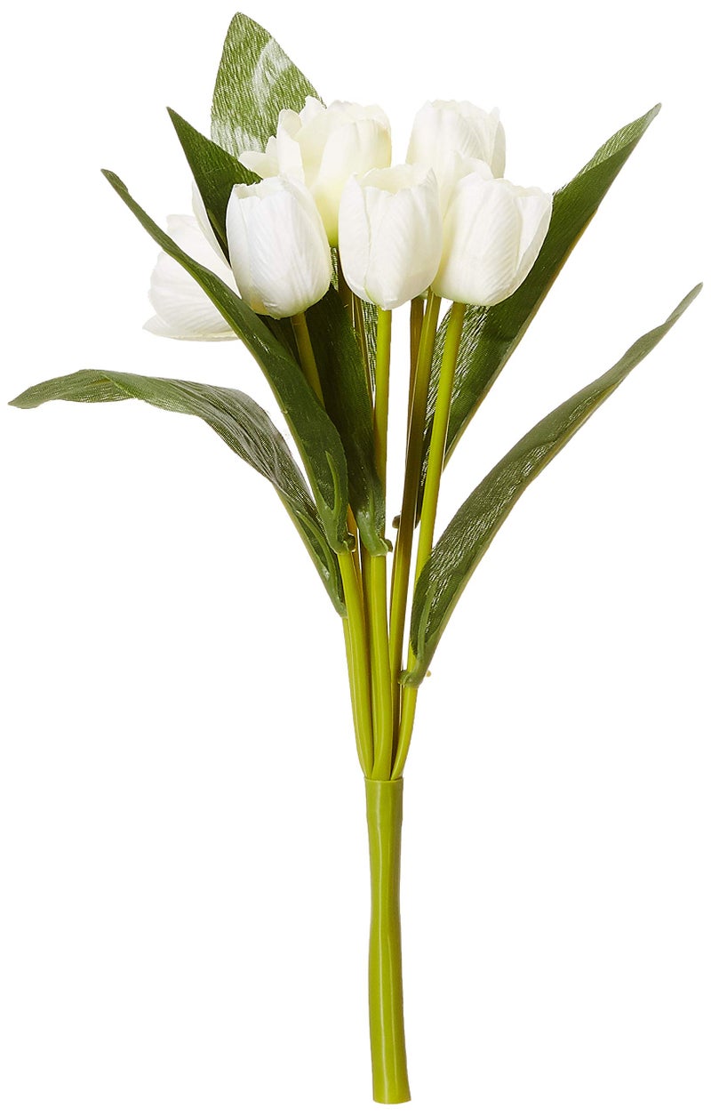 Fourwalls Beautiful Decorative Artificial Tulip Flower Bunch for Home décor (40 cm Tall, 9 Heads, Set of 3, White/Green) - Image 5